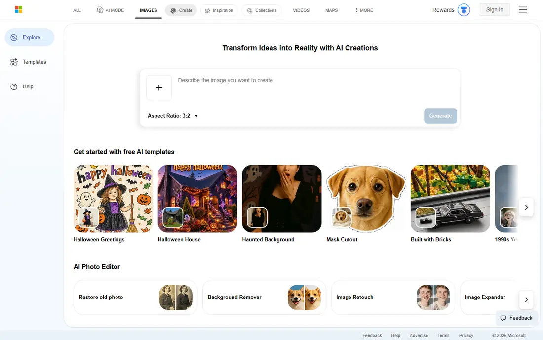 Bing Image Creator website