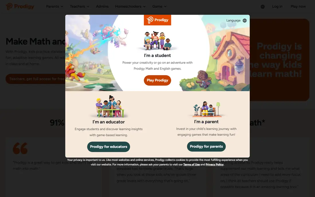 Prodigy Math website