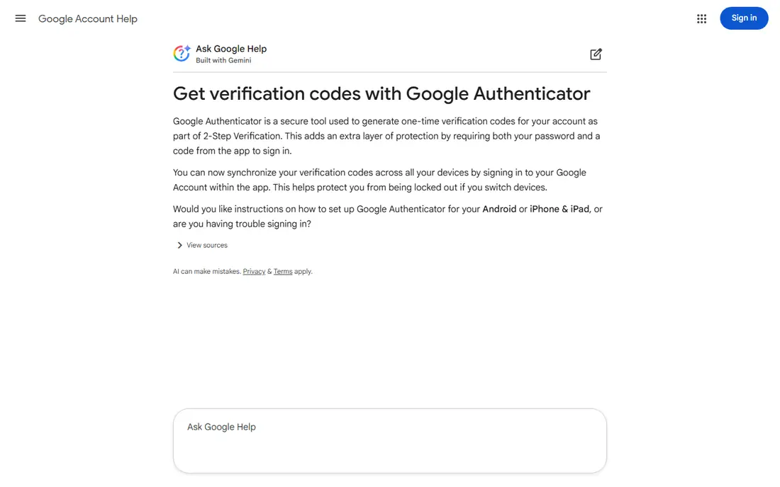 Google Authenticator website
