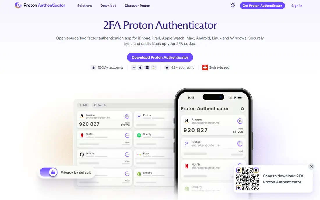 Proton Authenticator website