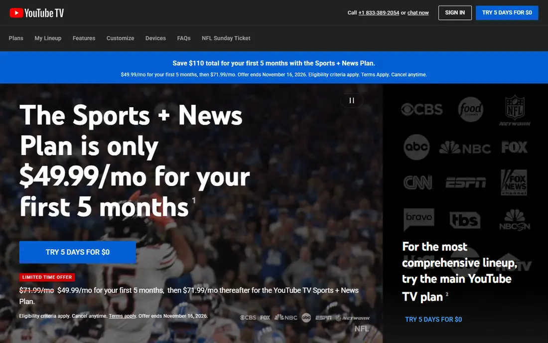 YouTube TV website