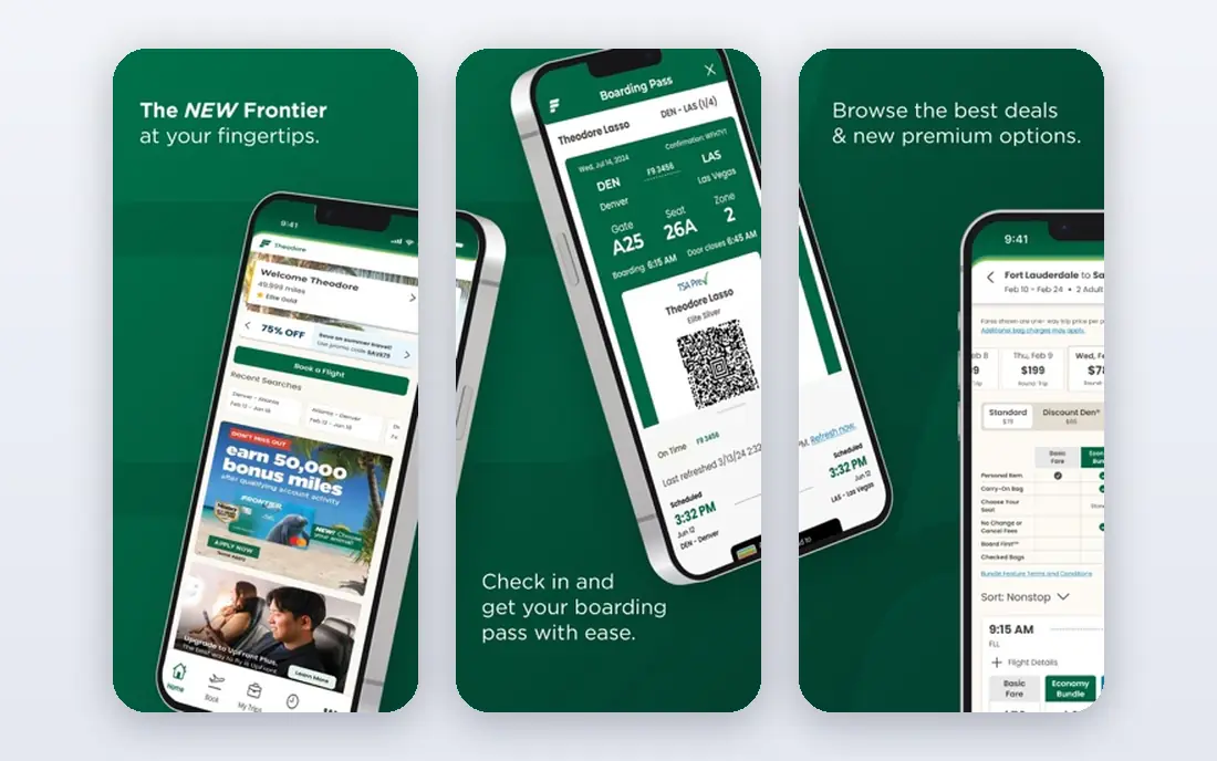 Frontier app screenshots