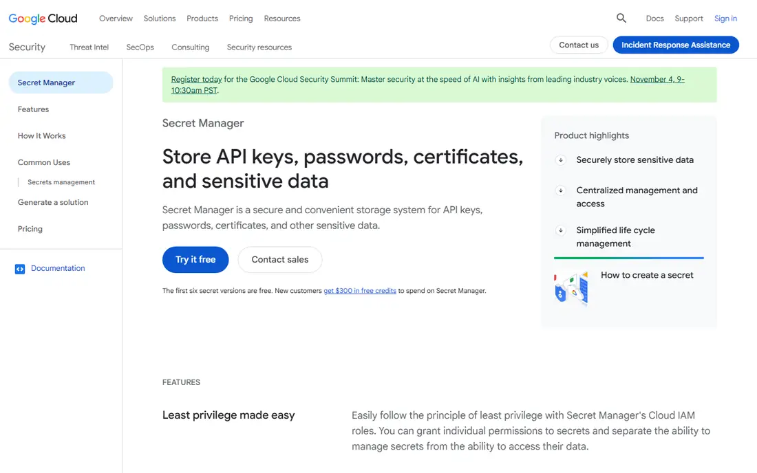 Google Cloud Secret Manager website