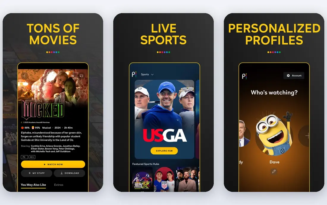 Peacock app screenshots