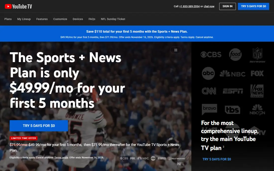 YouTube TV website