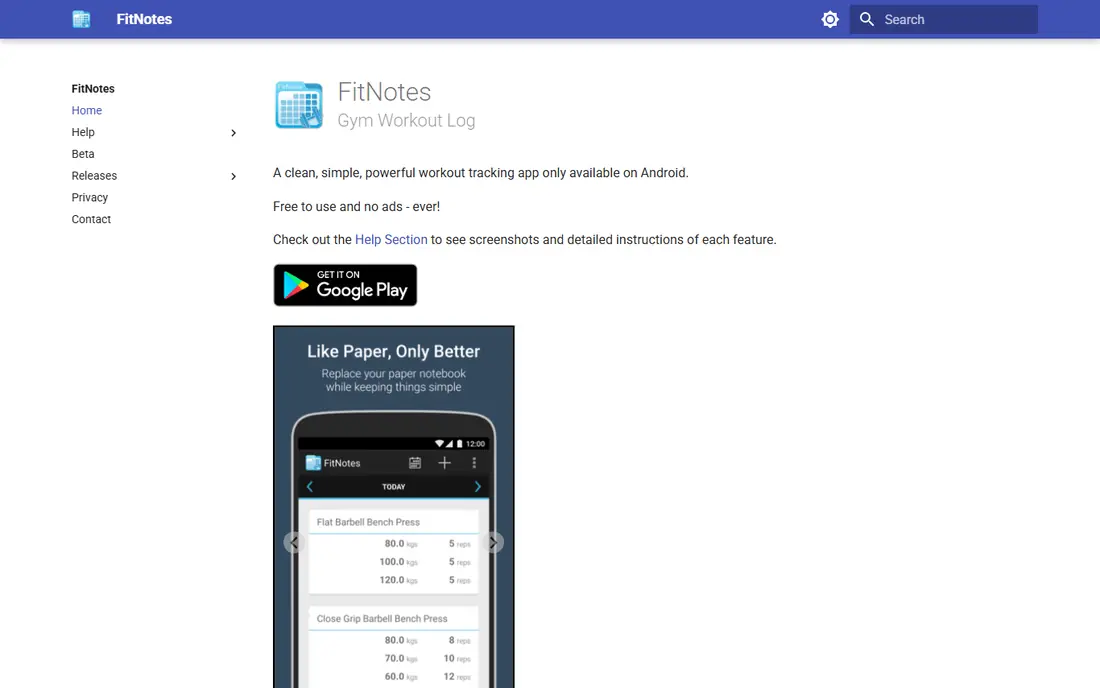 FitNotes website